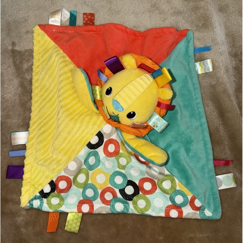 Bright Starts Lovey Lion Taggies Soft 14x14.5 Security Blanket Multi colored